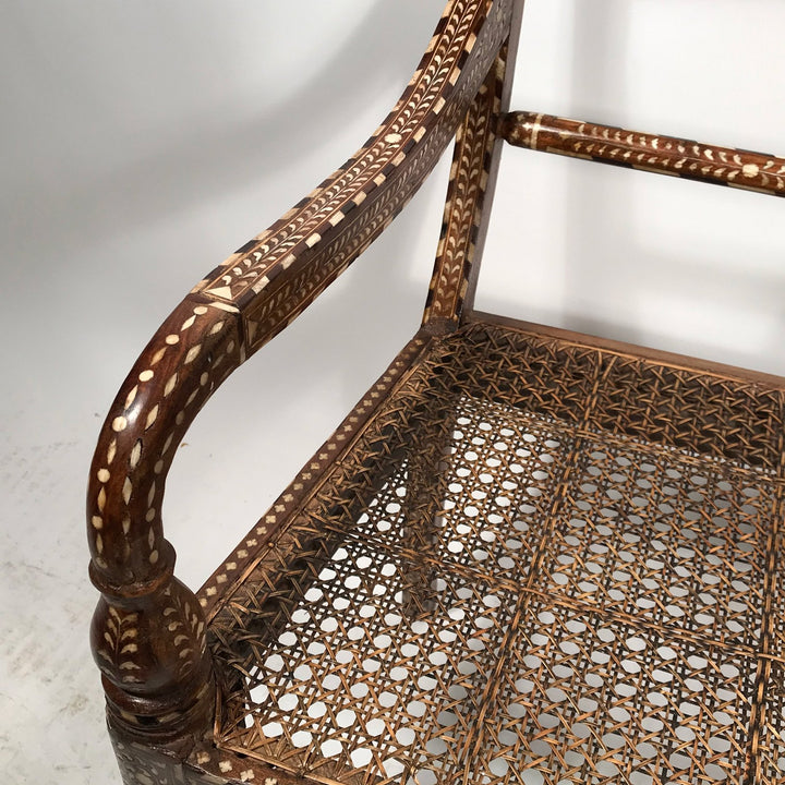 Arm Detail of an old Bone Inlay Indian Teak Chair 