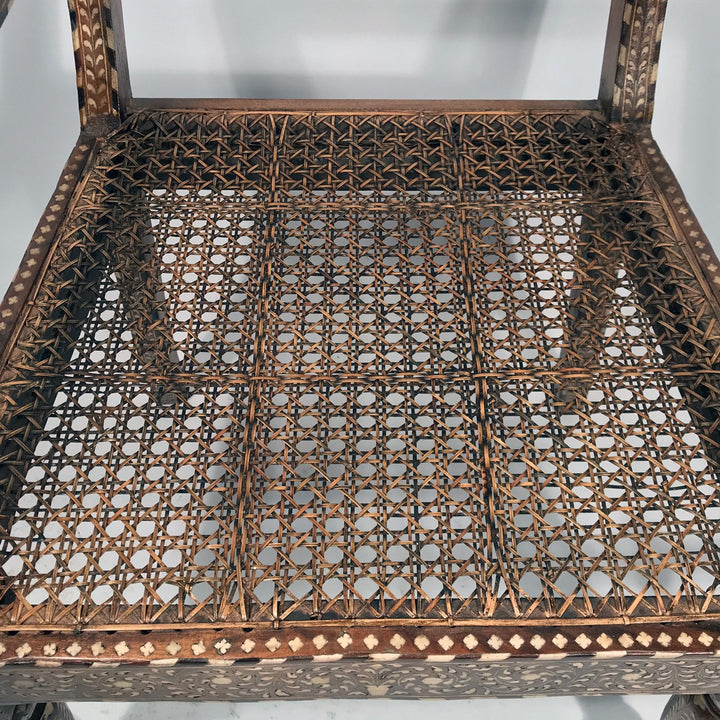 Seat Detail of an old Bone Inlay Indian Teak Chair 