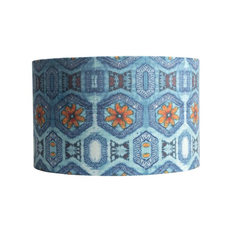 Blue & Tangerine Nui Burst Drum Lampshade 35 x 25 cm - 35cms Diameter - 25cms Tall - AUK408