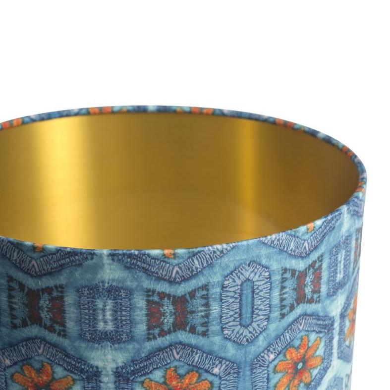 Blue & Tangerine Nui Burst Drum Lampshade 35 x 25 cm - 35cms Diameter - 25cms Tall - AUK408