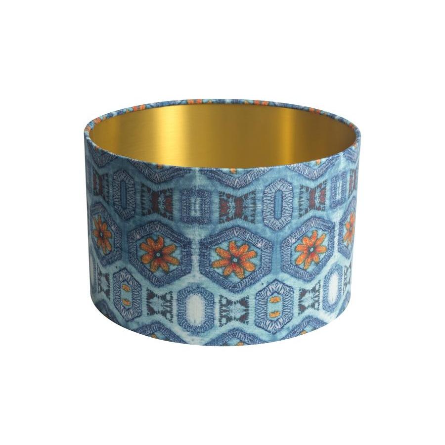 Blue & Tangerine Nui Burst Drum Lampshade 35 x 25 cm - 35cms Diameter - 25cms Tall - AUK408