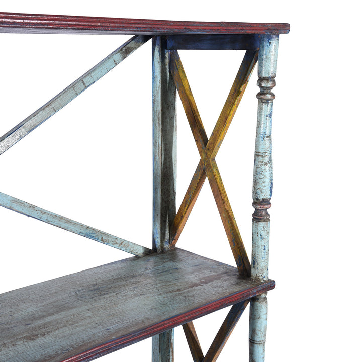 Vintage Blue Painted Indian Teak Shelf - Ca 1930 | Indigo Antiques