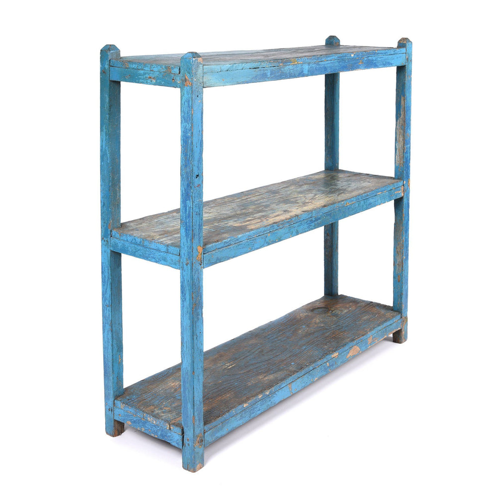 Vintage Indian Teak Shelf With Blue Paint Finish - Ca 1920