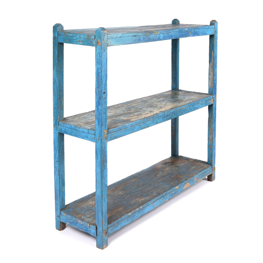 Vintage Indian Teak Shelf With Blue Paint Finish - Ca 1920