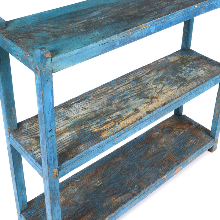 Vintage Indian Teak Shelf With Blue Paint Finish - Ca 1920