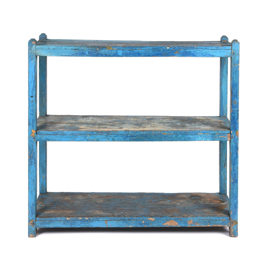 Vintage Indian Teak Shelf With Blue Paint Finish - Ca 1920