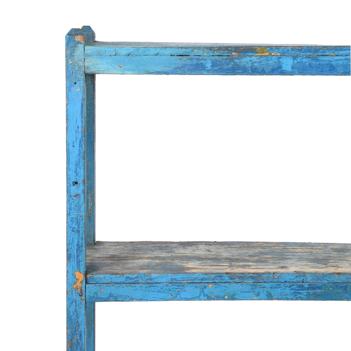 Vintage Indian Teak Shelf With Blue Paint Finish - Ca 1920