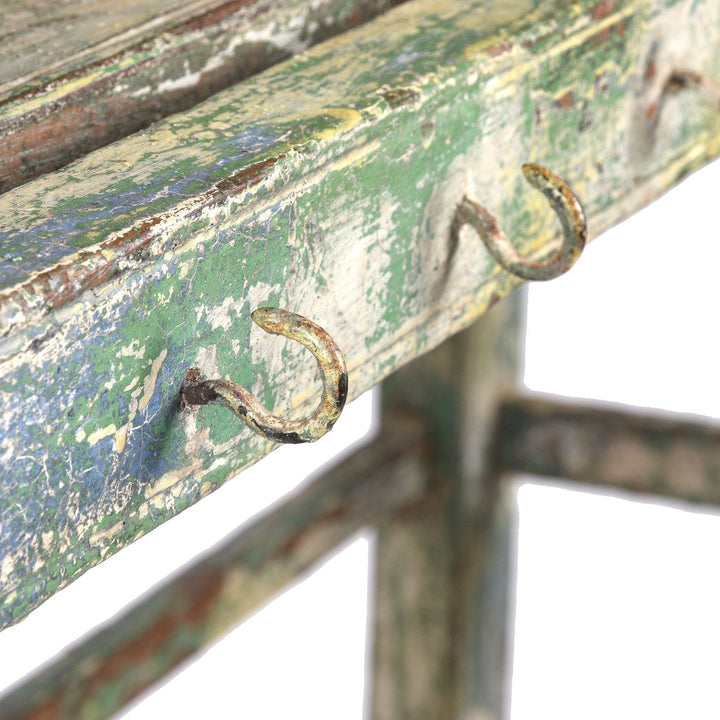 Cup Hook Detail Of Vintage Painted Indian Teak Shelf - Ca 1930 | Indigo Antiques