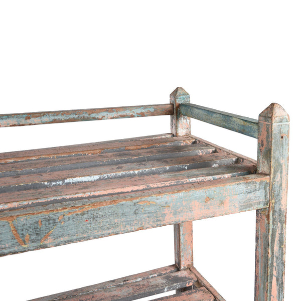 Vintage Green Painted Indian Teak Slated Shelf - Ca 1930 Vintage Green Painted Indian Teak Slated Shelf - Ca 1930