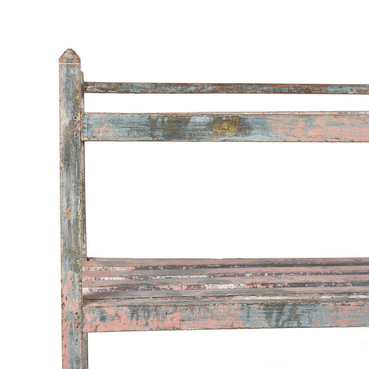 Vintage Painted Indian Teak Slatted Shelf - Ca 1920