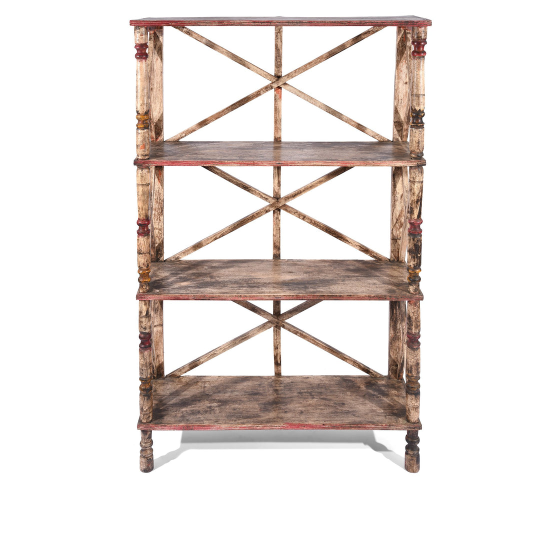 Vintage Sand Painted Indian Teak Shelf - Ca 1930 | Indigo Antiques