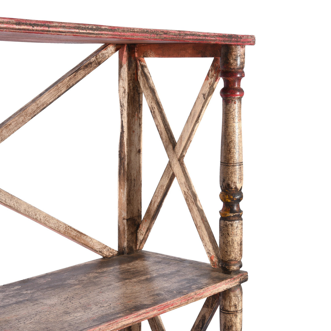 Vintage Sand Painted Indian Teak Shelf - Ca 1930 | Indigo Antiques