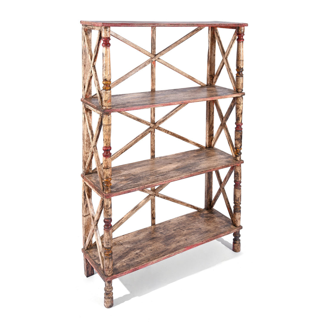Vintage Sand Painted Indian Teak Shelf - Ca 1930 | Indigo Antiques