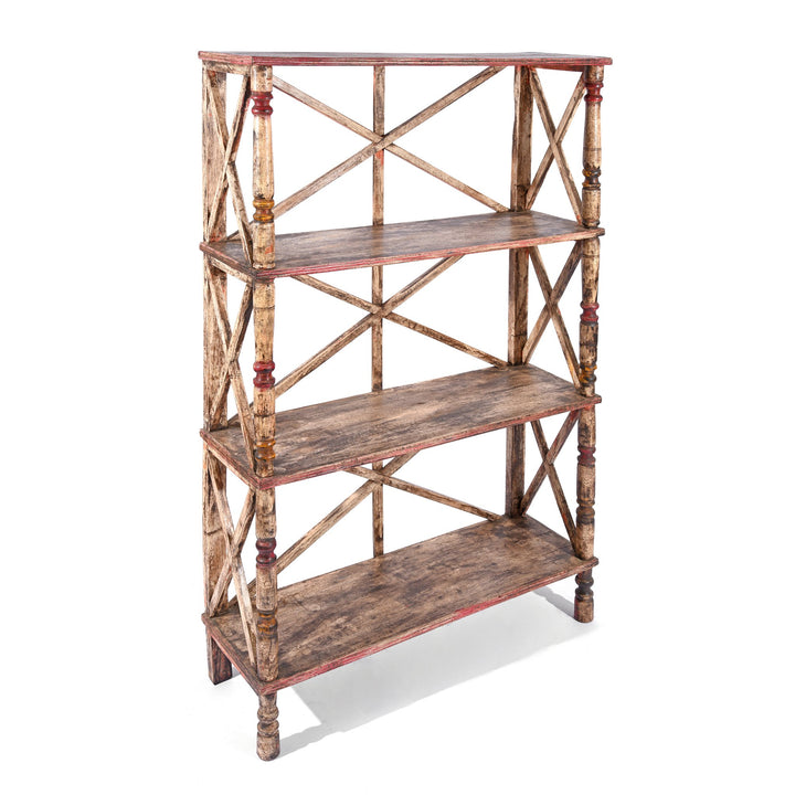 Vintage Sand Painted Indian Teak Shelf - Ca 1930 | Indigo Antiques