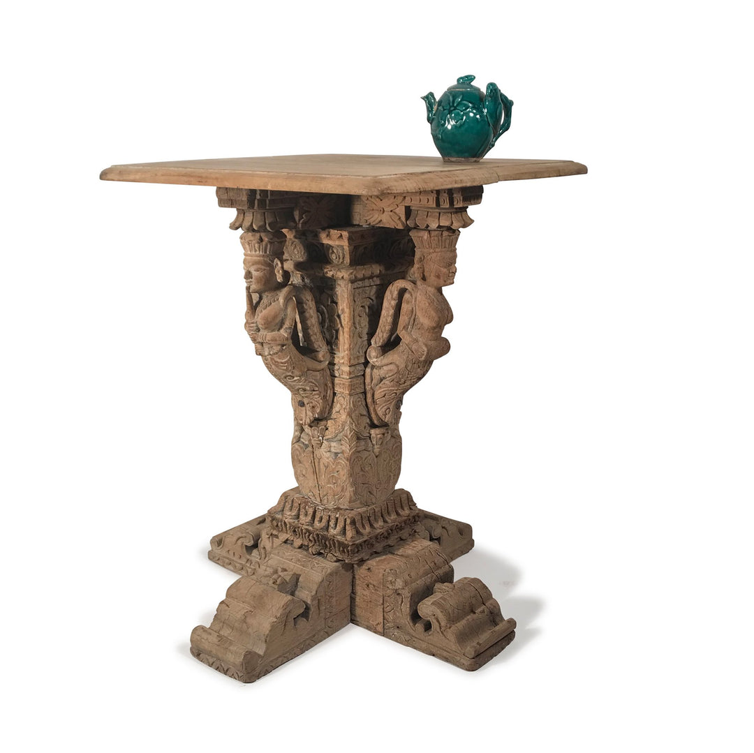 Table Made From 19thC Teak Carvings - From Gujarat - 59 x 59 x 78 (wxdxh cms) - A6251