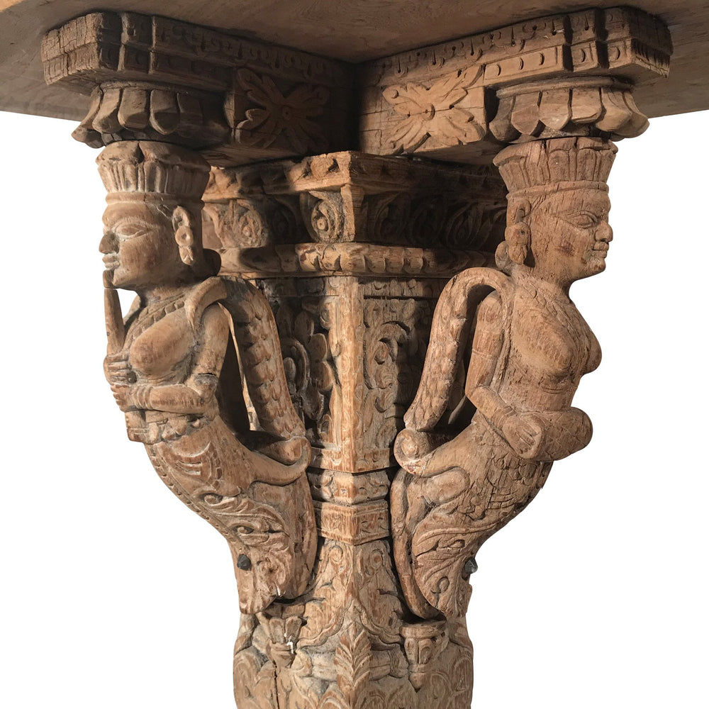 Table Made From 19thC Teak Carvings - From Gujarat - 59 x 59 x 78 (wxdxh cms) - A6251
