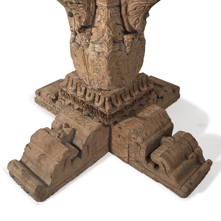 Table Made From 19thC Teak Carvings - From Gujarat - 59 x 59 x 78 (wxdxh cms) - A6251