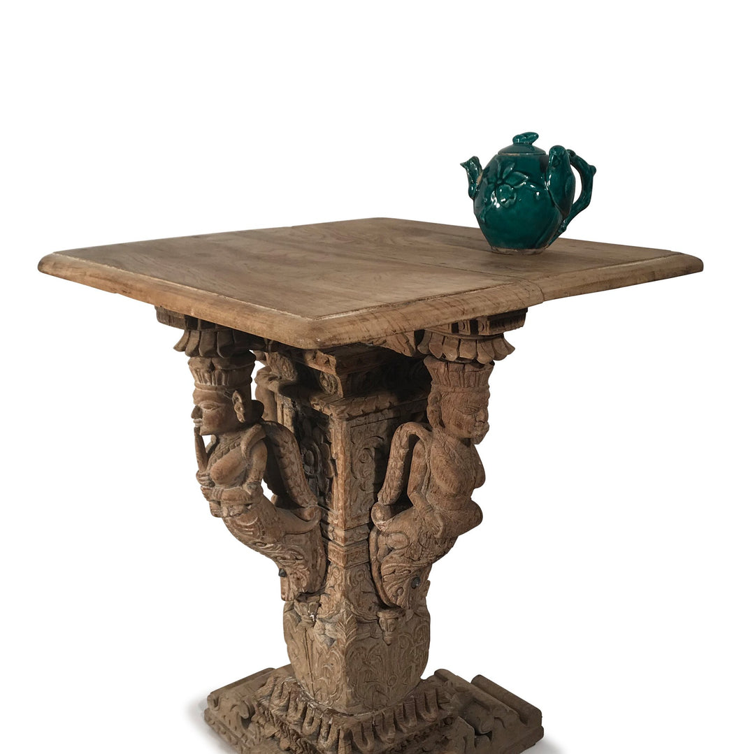 Table Made From 19thC Teak Carvings - From Gujarat - 59 x 59 x 78 (wxdxh cms) - A6251