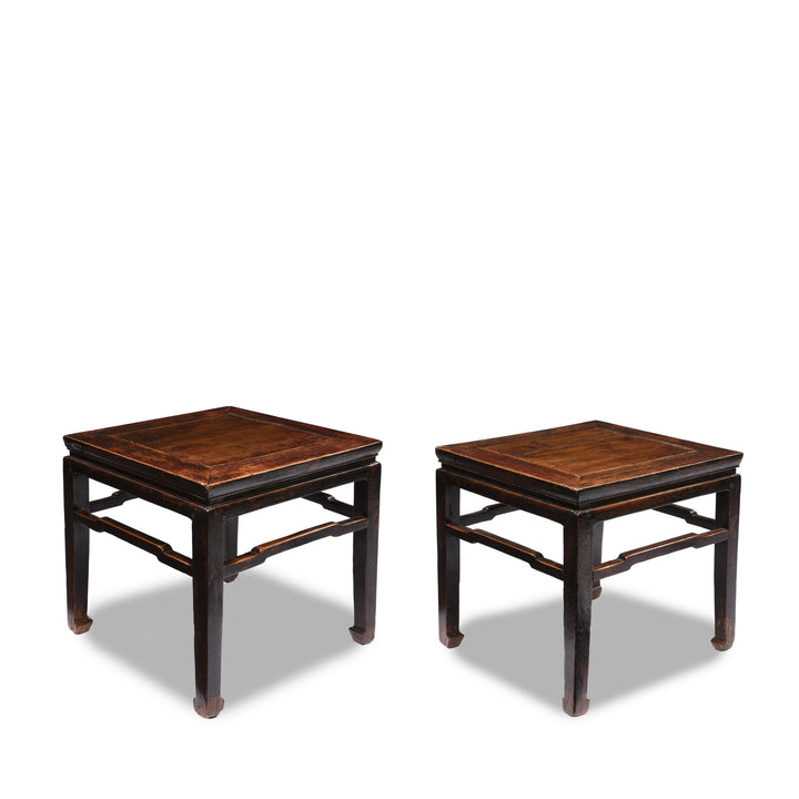 Pair Of Chinese Elm Square Side Tables | Indigo Antiques