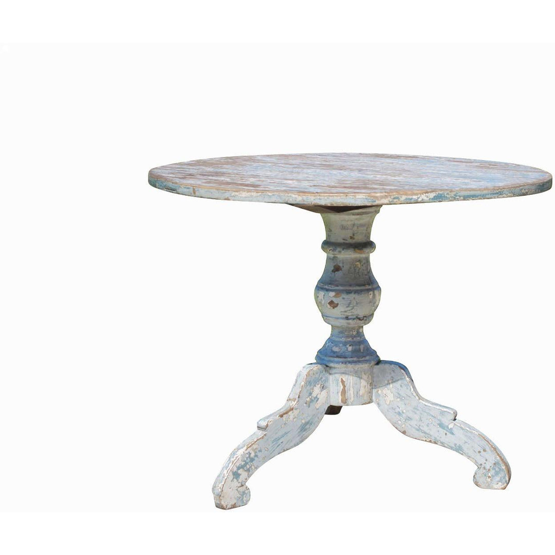 Distressed Blue Painted Round Table | Indigo Oriental Antiques