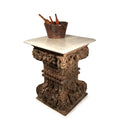 Marble Side Table Made From 19thC Carved Teak Capitols