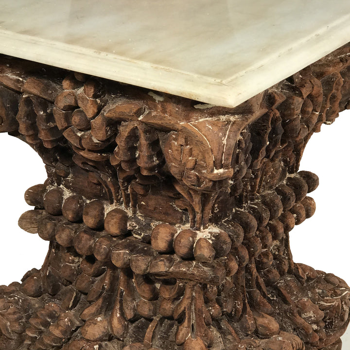 Marble Side Table Made From 19thC Carved Teak Capitols | Indigo Oriental Antiques