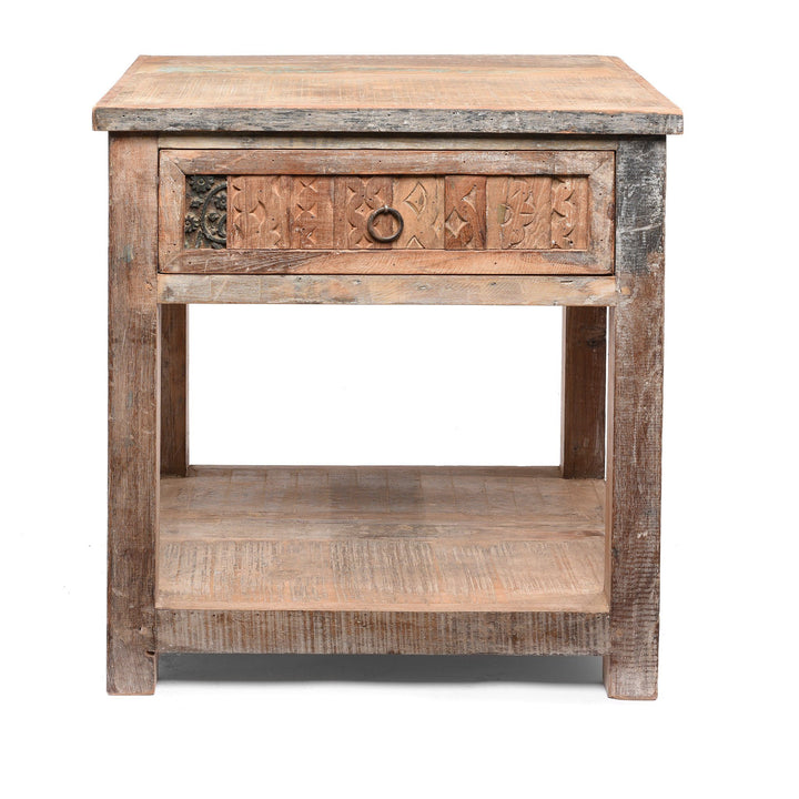 One Drawer Side Table Made From Reclaimed Wood | Indigo Antiques