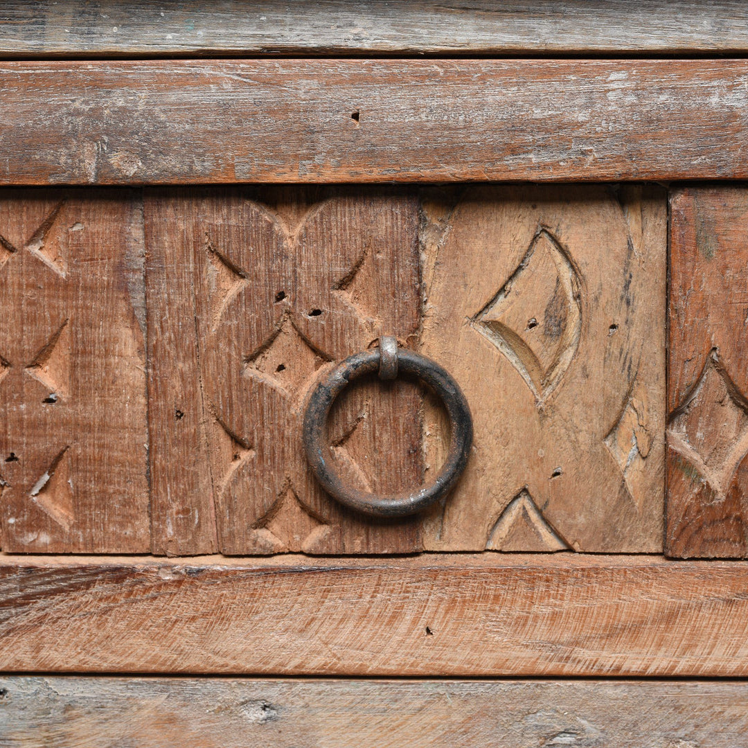 Handle Detail Of One Drawer Side Table Made From Reclaimed Wood | Indigo Antiques