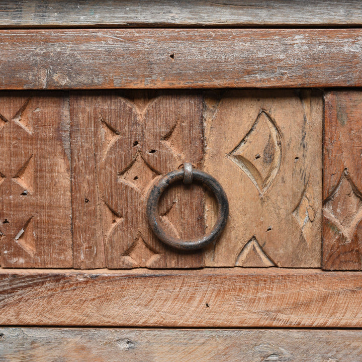 Handle Detail Of One Drawer Side Table Made From Reclaimed Wood | Indigo Antiques