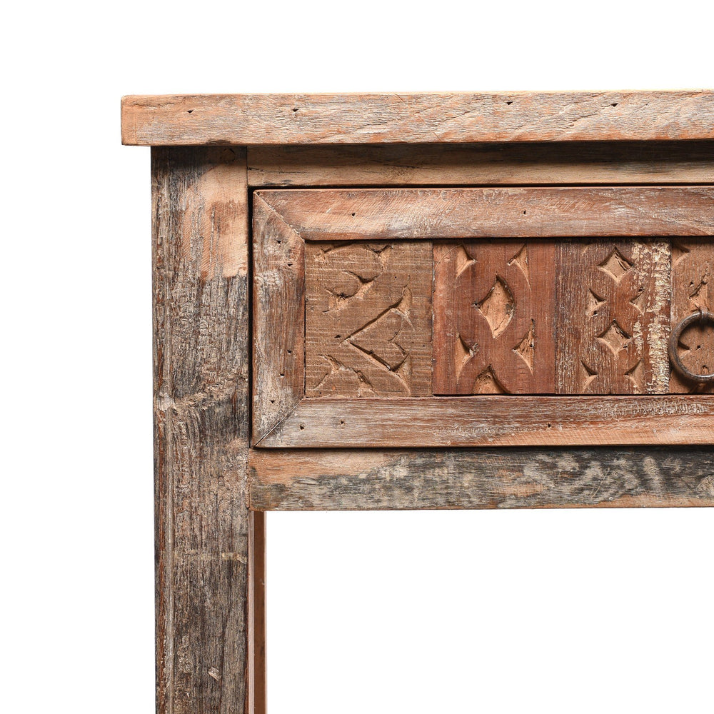 Corner View Of Side Table with Drawer From Reclaimed wood | Indigo Antiques