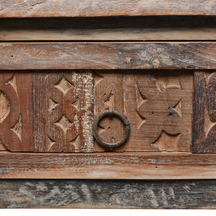 Handle View Of Side Table with Drawer From Reclaimed wood | Indigo Antiques