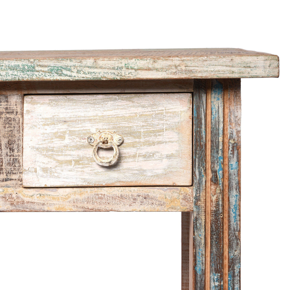 Table Made From Reclaimed Teak With Traces Original Paint | Indigo Antiques
