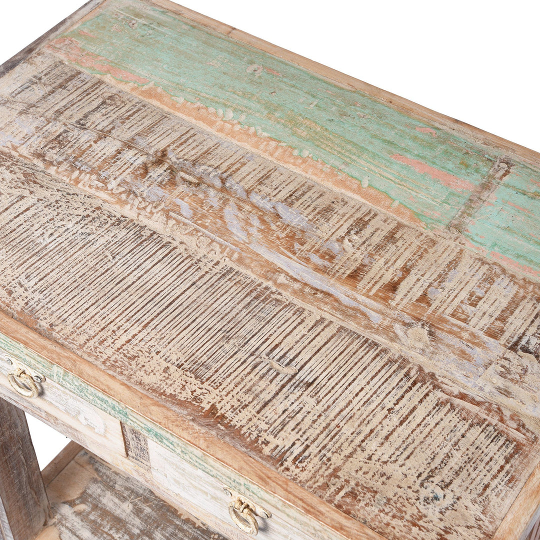Table Made From Reclaimed Teak With Traces Original Paint | Indigo Antiques