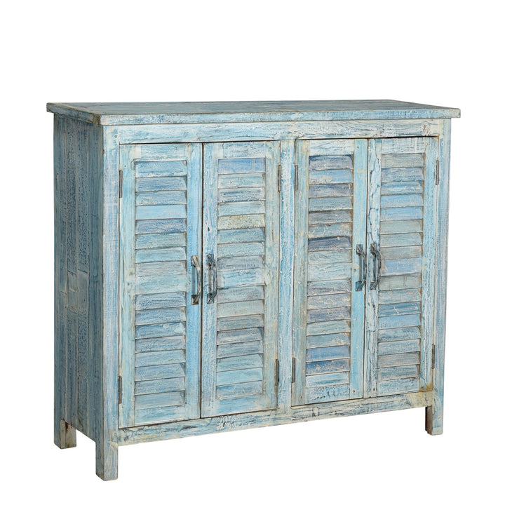 4 Door Louver Sideboard - Blue Painted Reclaimed Teak | Indigo Oriental Antiques