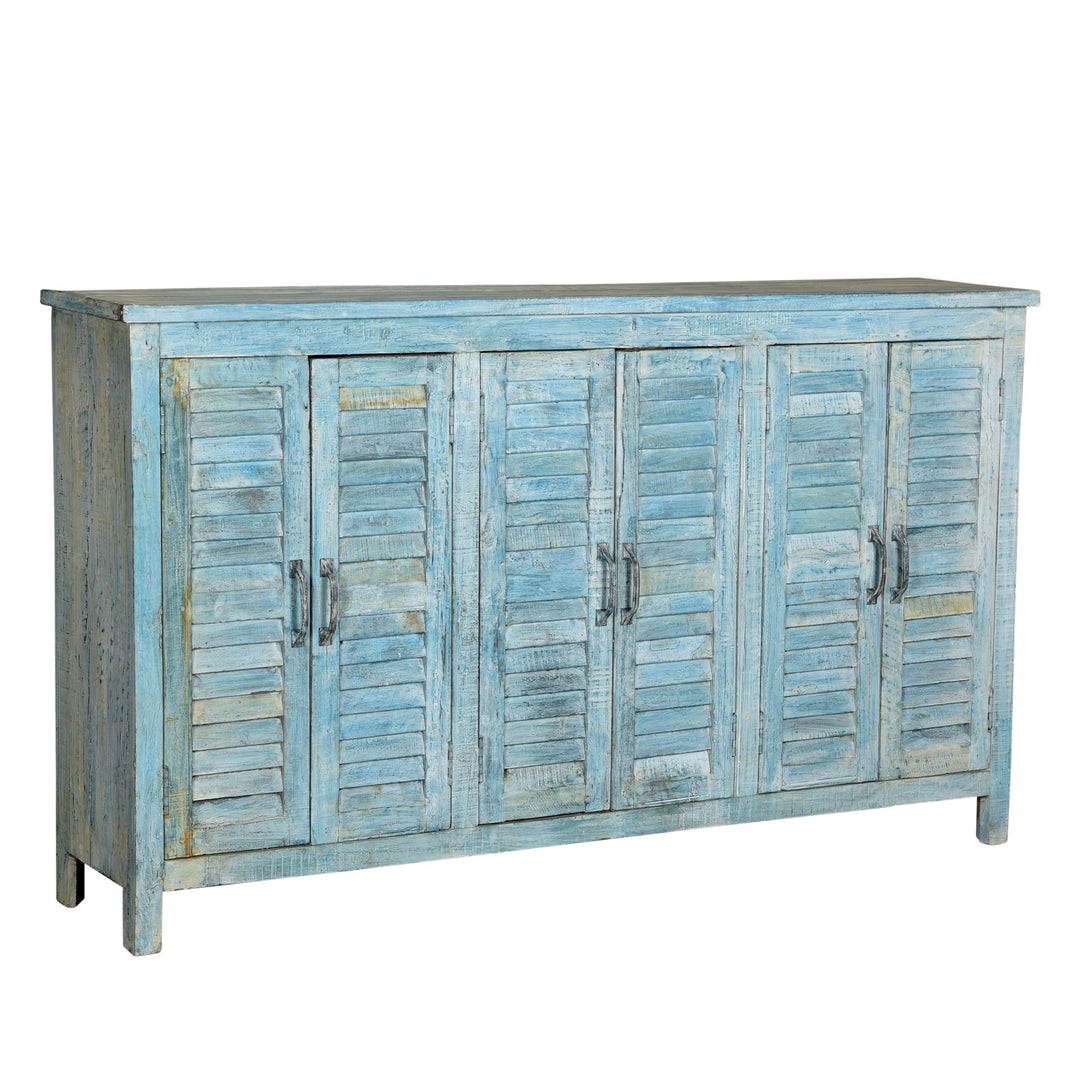 4 Door Louver Sideboard - Blue Painted Reclaimed Teak | Indigo Oriental Antiques
