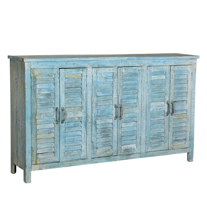 4 Door Louver Sideboard - Blue Painted Reclaimed Teak | Indigo Oriental Antiques