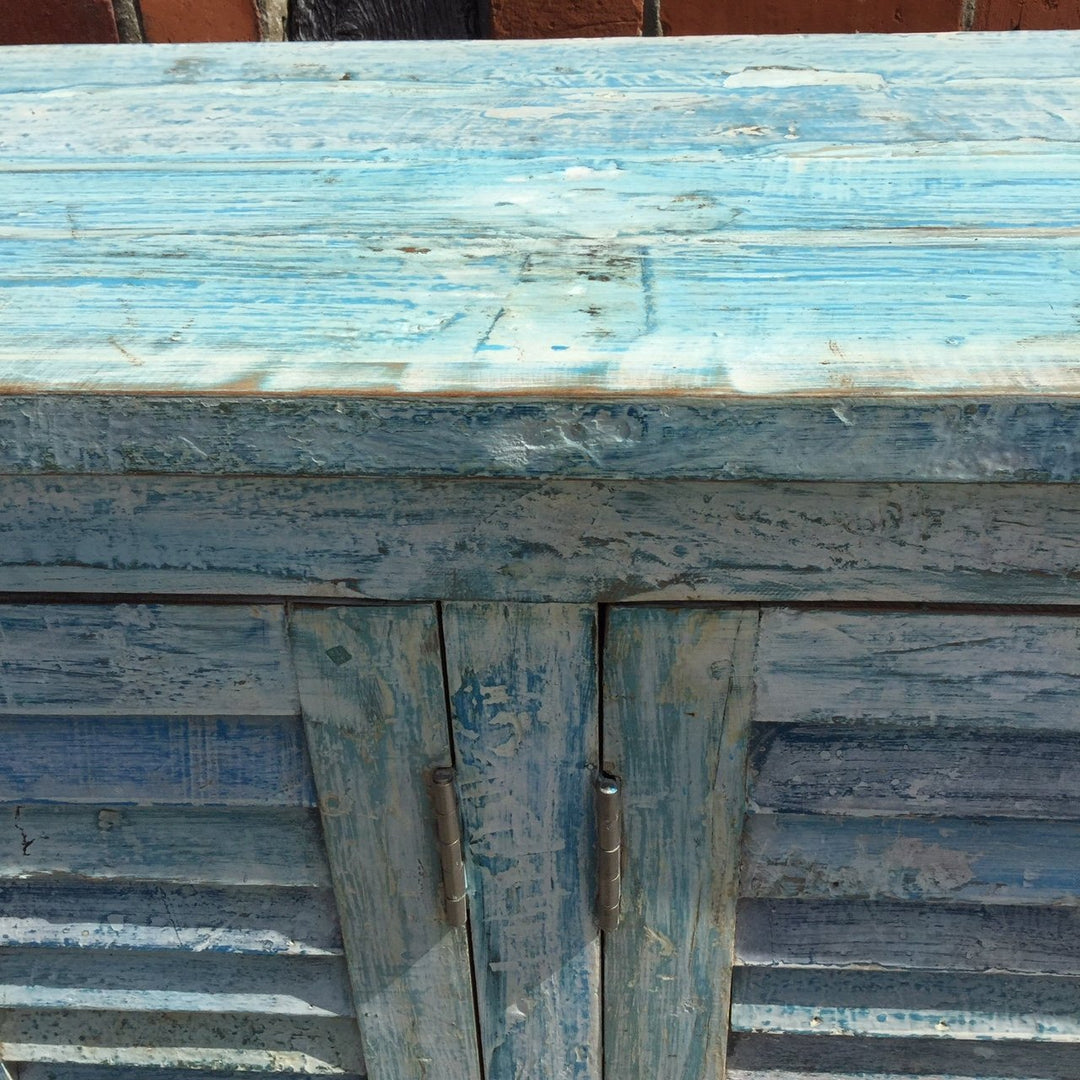 4 Door Louver Sideboard - Blue Painted Reclaimed Teak | Indigo Oriental Antiques