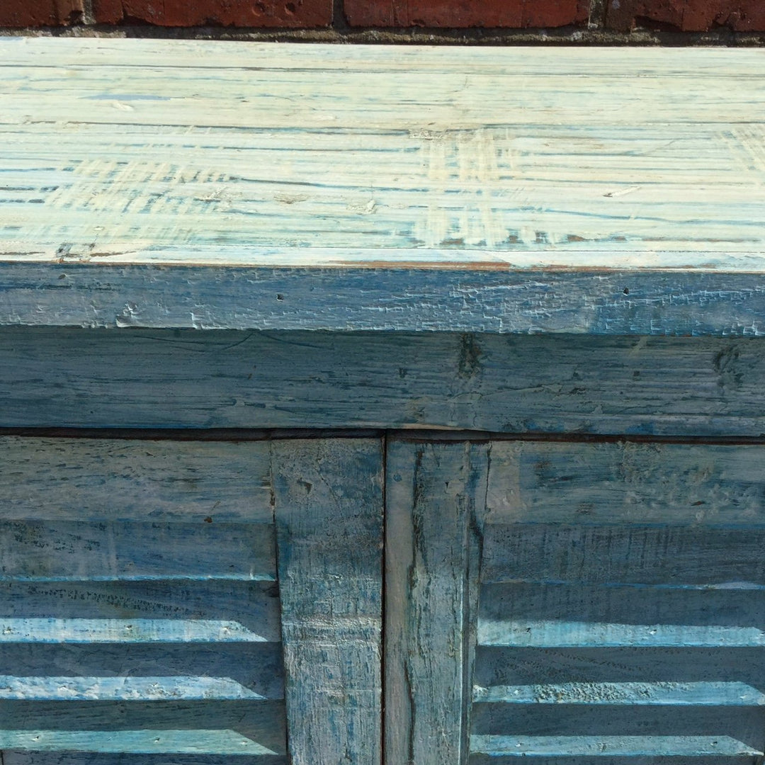 4 Door Louver Sideboard - Blue Painted Reclaimed Teak | Indigo Oriental Antiques