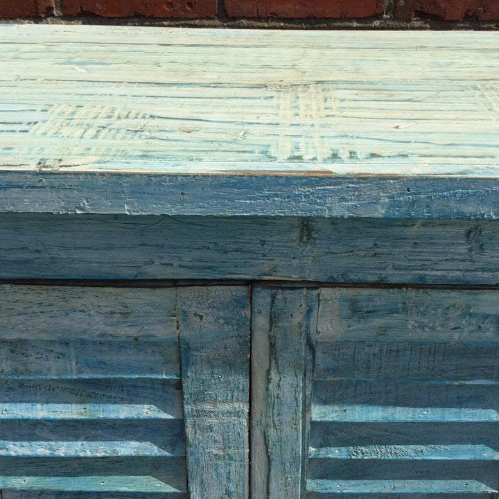 4 Door Louver Sideboard - Blue Painted Reclaimed Teak | Indigo Oriental Antiques