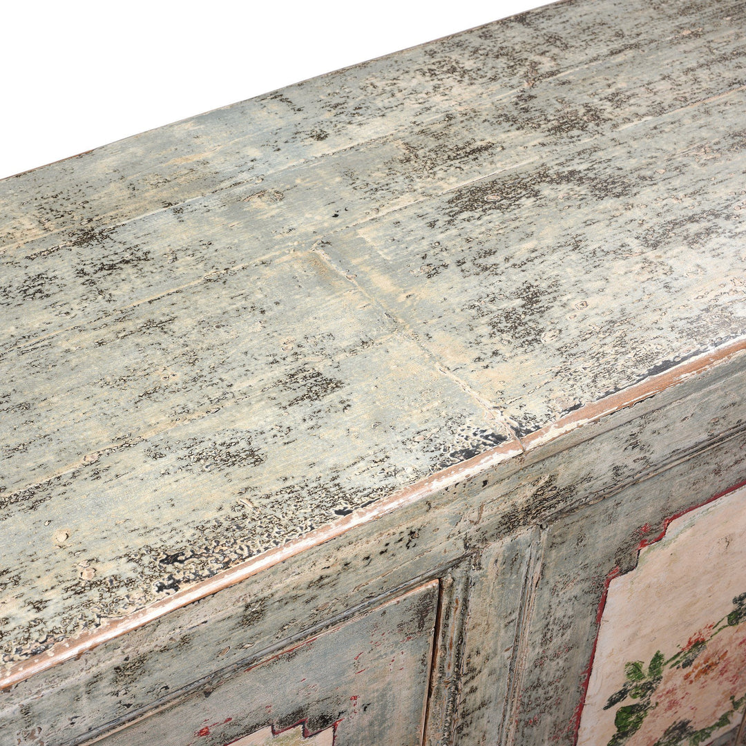 Surface Detail From 4 Door Painted Mongolian Sideboard - Ca 1920 | Indigo Antiques