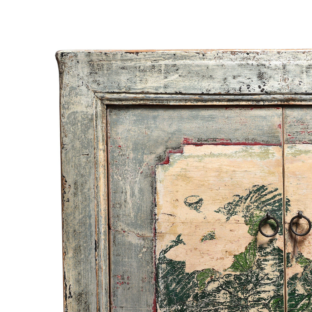 Corner Detail Of 4 Door Painted Mongolian Sideboard - Ca 1920 | Indigo Antiques