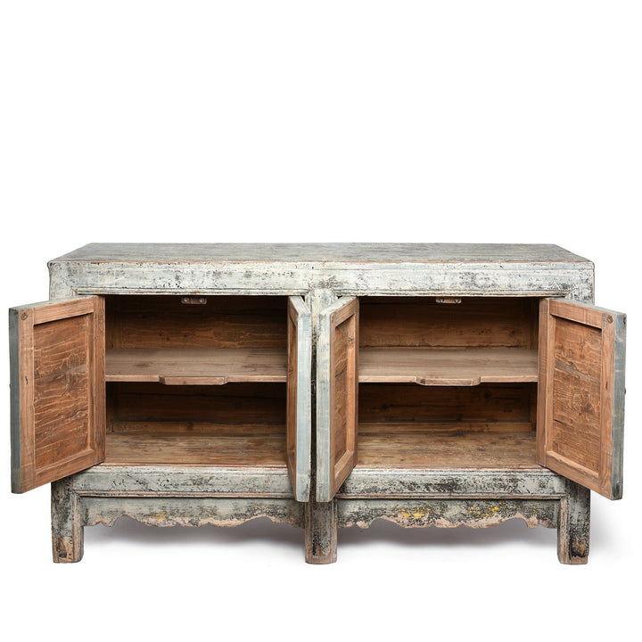 Interior View Of 4 Door Painted Mongolian Sideboard - Ca 1920 | Indigo Antiques