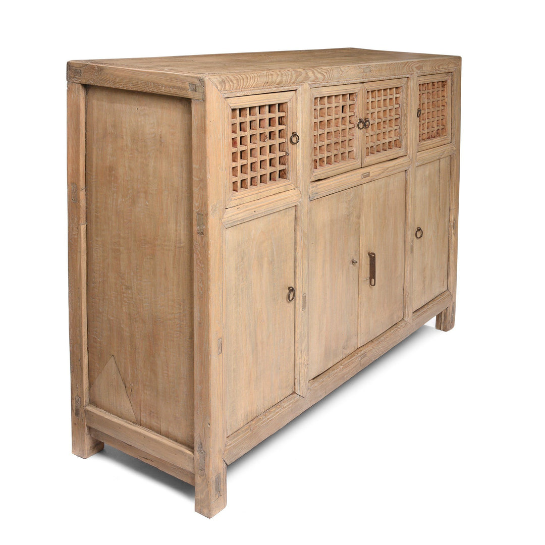 Bleached Lattice Kitchen Cabinet From Tianjin - Late 19thC