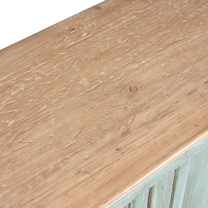 Surface Detail From Blue 4 Door Sideboard Made From Reclaimed Pine | Indigo Antiques