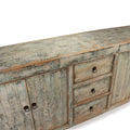 Blue Painted Long Mongolian Style Sideboard Made From Reclaimed Pine