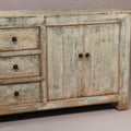 Blue Painted Long Mongolian Style Sideboard Made From Reclaimed Pine