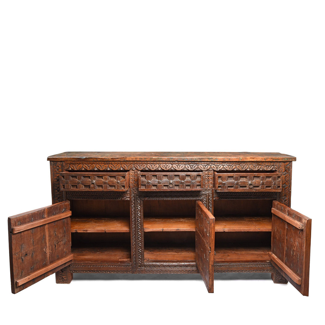 Carved Indian Sideboard Made From Old Reclaimed Teak