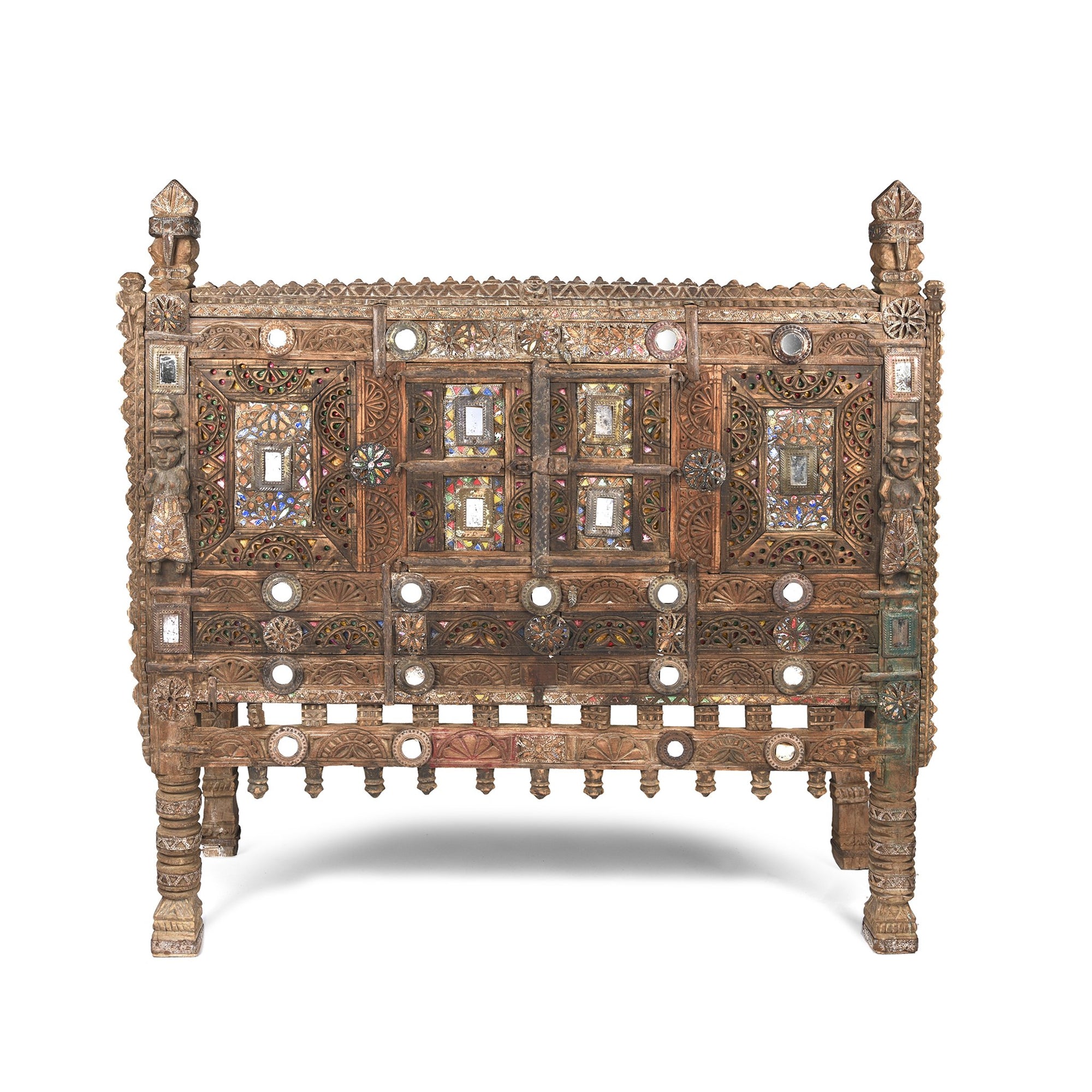 These carved Indian damchiya chests from The Rann of Kutch are classic examples of the furniture in the area. Their beautiful carving and mirror work is unique and they were used as dowry chests.