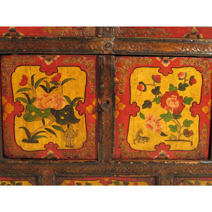 Early 20thC Tibetan Altar Cabinet With Original Painting | Indigo Oriental Antiques