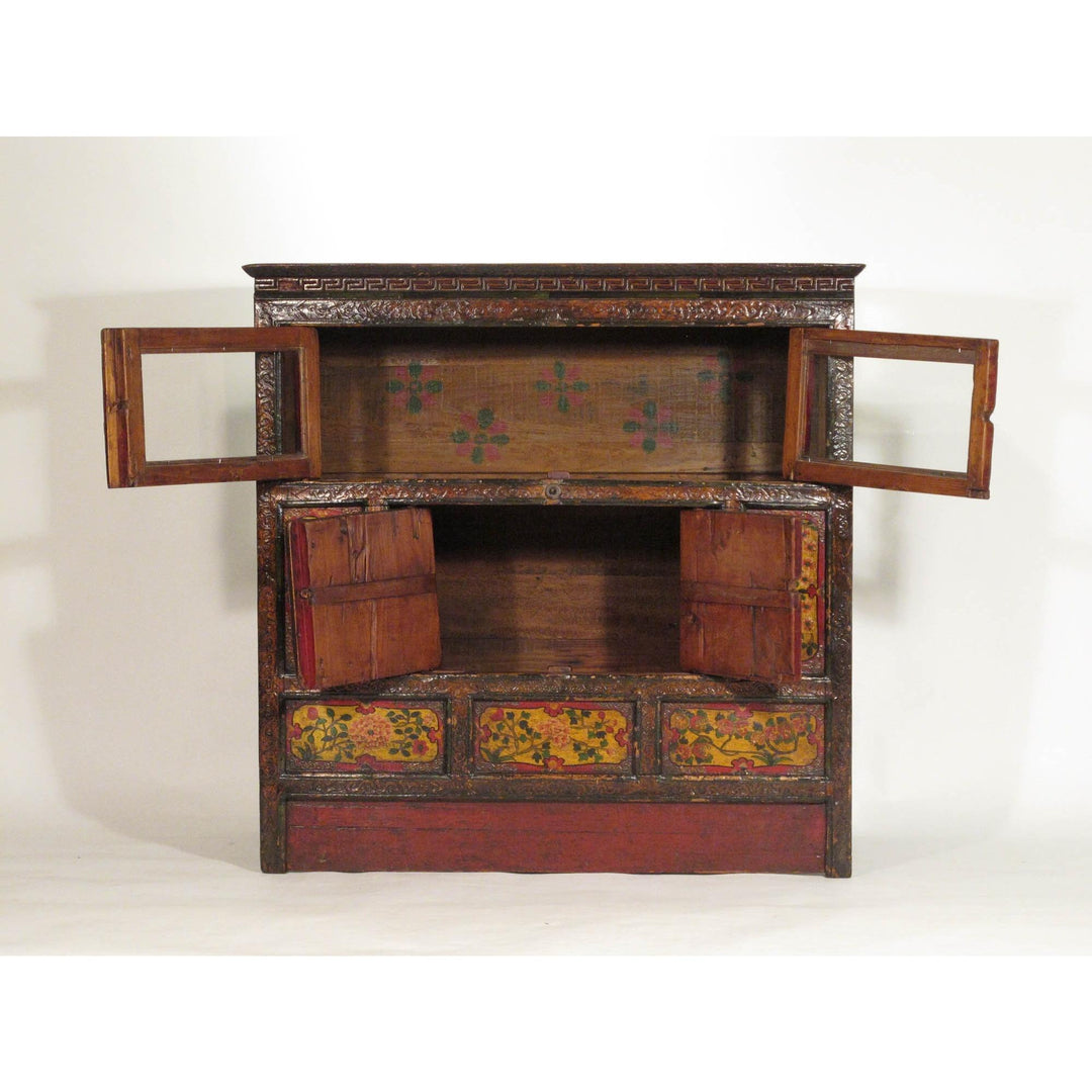Early 20thC Tibetan Altar Cabinet With Original Painting | Indigo Oriental Antiques